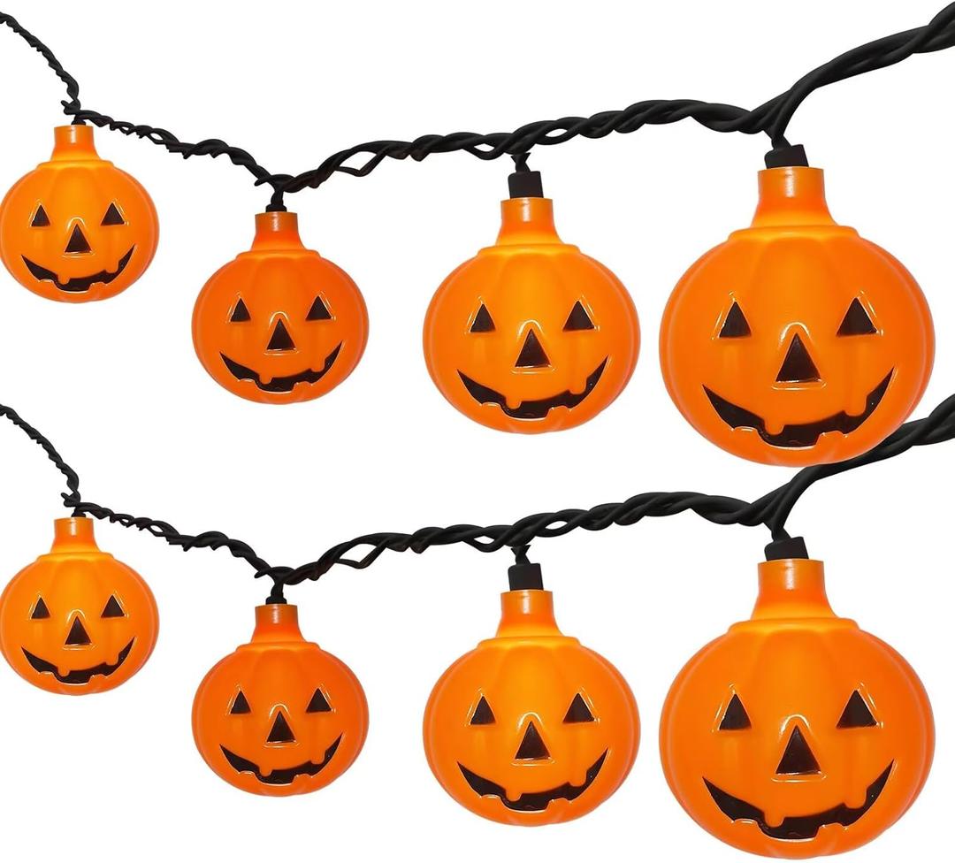 GOOTHY Halloween Pumpkin String Lights, 8.5Ft Outdoor Halloween Decorations Lights with 10 Jack-O-Lantern Lights, Hanging Pumpkin String Lights UL Listed for Party Patio Garden Window Decor