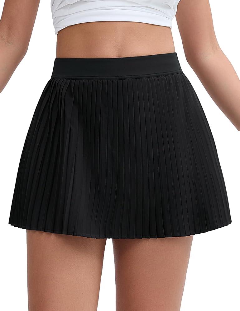 THE GYM PEOPLE Girls' Pleated Tennis Skirts 2 in 1 Kids Athletic Running Golf Skorts with Shorts Pockets Black, XS 