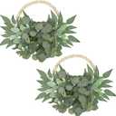 Artificial Eucalyptus Wreaths with Wood Bead for Front Door 10" Eucalyptus Leaves Wreaths Spring Summer Decoration Boho Farmhouse Wall Decor 2 Pack - Eucalyptus