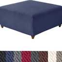 HFCNMY Stretch Knitted Jacquard Thick Washable Storage Ottoman Slipcover Foot Stool Cover with Elastic Bottom Blue Medium