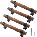 Piutouyar 4 Pack Wood Cabinet Pulls, Wooden Drawer Handle, 96 mm/3-3/4 inch Hole Centers Knob Pull Handles with Screws, Wood Dresser Knobs Pulls for Kitchen, Cabinet, Drawer, Cupboard(Brown)