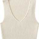 SweatyRocks Women's Ribbed Knit Crop Sleeveless V-Neck Sweater Vest Crop Tank Top, XL