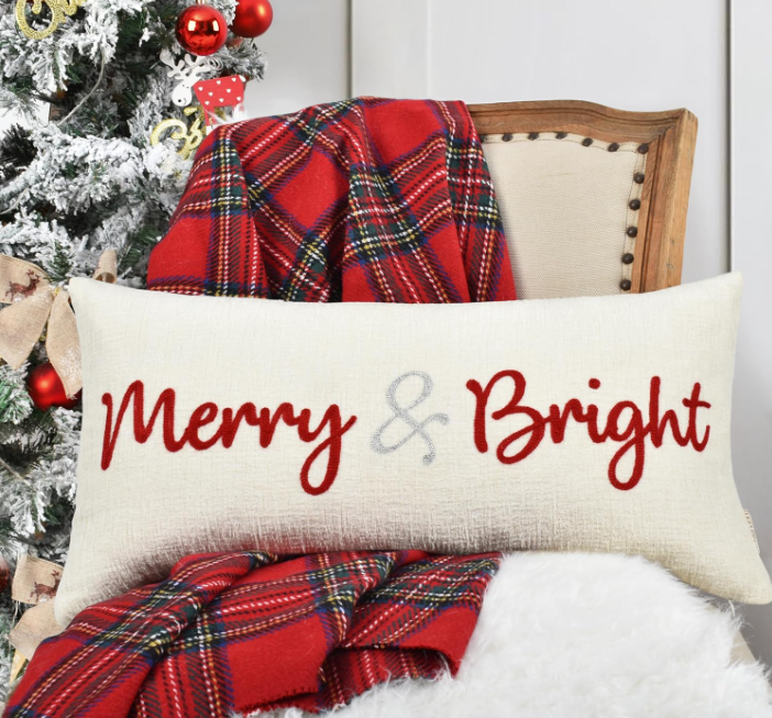 Nice Merry and Bright Christmas Decor Cotton Burlap Decorative Rectangle Throw Lumbar Waist Pillow Case Cushion Cover for Couch Living Room 12X24 inches