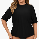Halcurt Women's Plus Size Short Sleeve Rash Guard Swim Shirts Top Only Loose Fit Swim Tee UPF50+ Swimsuit, Black , 1X