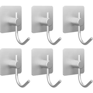 2 x PMMASTO Aluminum Wall Hooks for Towels and Robes, Silver, 6 Pack | Aluminum Wall Hooks Organize Towels, Robes And Coats in Bathrooms, Bedrooms, Kitchens Or Entryways