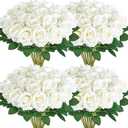 Serwalin 60 PCS White Artificial Roses in Bulk, Fake Silk Roses Realistic Roses for Bridal Bouquet Wedding Centerpieces Flower Arrangement Party Home Decor (60PCS)