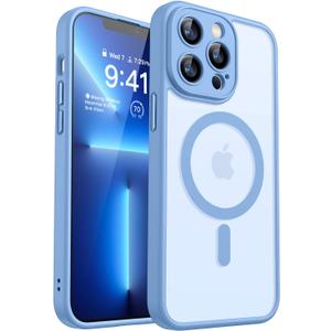CANSHN Magnetic Compatible with iPhone 13 Pro Max Case, Upgraded [Full Camera Protection] [Compatible with Magsafe] [Translucent Matte] Shockproof Protective Phone Case Cover 6.7 Inch - Light Blue