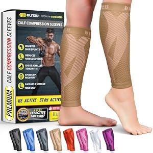 BLITZU Calf Compression Sleeve for Women and Men, Shin Splint Sleeves for Varicose Veins, Nursing, Pregnancy, Running, Footless Compression Socks Support for Calf Muscle Pain Relief Nude L-XL
