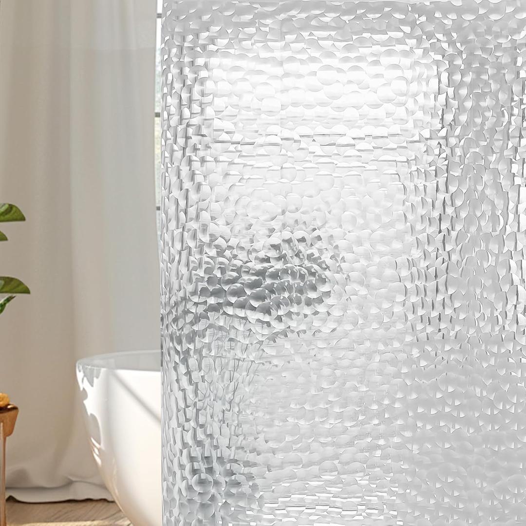 WELTRXE EVA 8G Shower Curtain Liner, 72x72 Inch 3D Clear Bubble Heavy Duty Waterproof Shower Curtain Liner with Magnets Thick Plastic Shower Curtains Weighted Bathroom Shower Liner, 12 Hooks