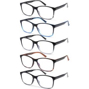 MOZVND 5 Pack Blue Light Blocking Reading Glasses for Men with Spring Hinge 1.75 Fashion Large Wide Computer Readers for Men