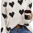 Tutorutor Womens Cute Love Heart Print Sweaters Oversized Off The Shoulder Loose Knitted Valentine Pullover Blouse Top (Small, White Black)