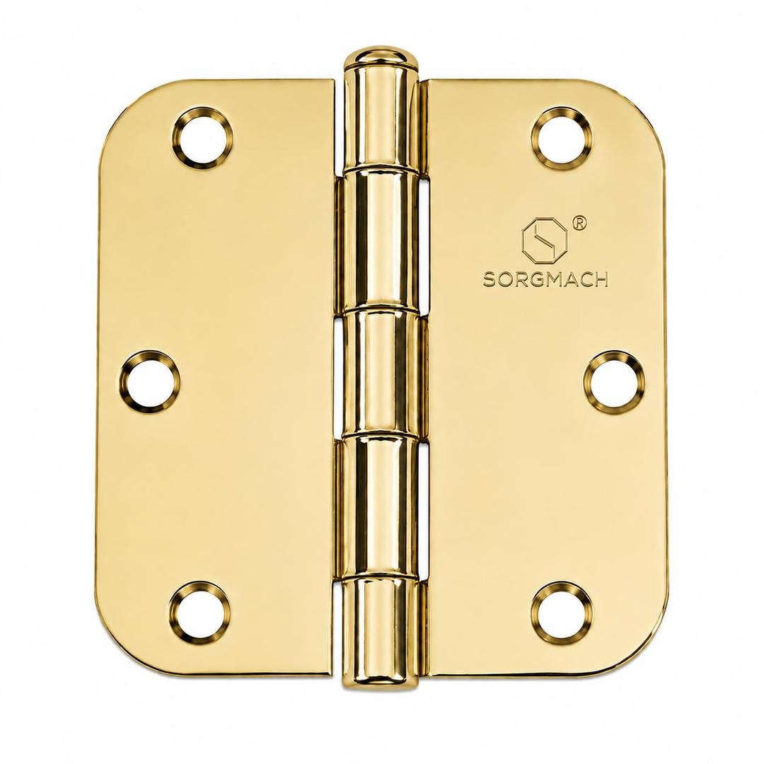 Door Hinges Polished Brass 3.5 Inch Interior Hinges 5/8" Radius - 18 Pack