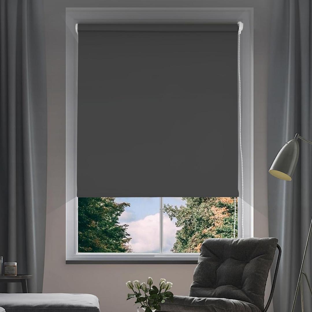 NUTRO CHILL Window Roller Shades Blinds, 100% Blackout Gray Roller Blinds Quick Installation Roller Shades Blackout for Bedroom (25"W x 68"H, Charcoal Gray)