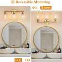 Gefolly Bathroom Light Fixtures, 3-Light Vanity Lights Over Mirror with Personalized Glass Shade, Wall Decor Lamp for Bedroom Hallway Living Room, Gold