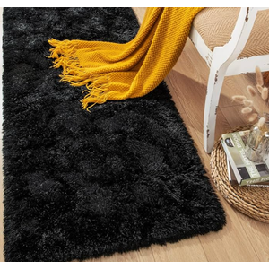 Rtizon Shag Area Rug for Bedroom, 4x6 Feet Fluffy Rugs for Girls Boy's Bed Bedside, Plush Carpet with Non-Slip Bottom for Living Room Office Dorm Nursery Room, Black