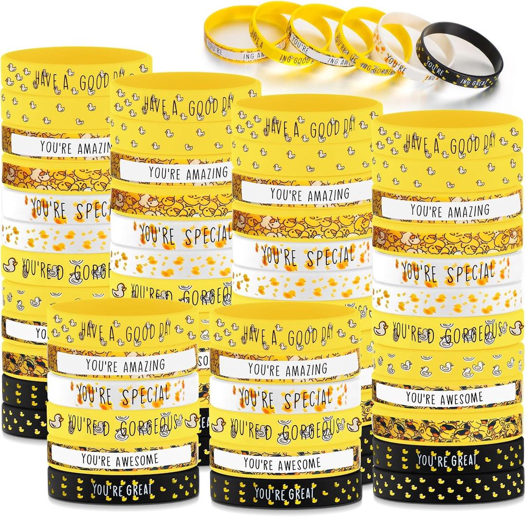 Huquary 60 Pcs Yellow Silicone Bracelets Motivational Wristband Bulk Inspirational Quote Silicone Wrist Bands for Teacher Nurse Coworkers Employee Appreciation Party Supplies