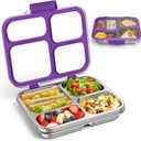 Stainless Steel Bento Box for Kids Adults with Silicone Container, Leak Proof 4 Compartments Metal Lunch Box, Removable Silicone Seal & Clear Lid Food Container for School Office, BPA-Free(Purple)