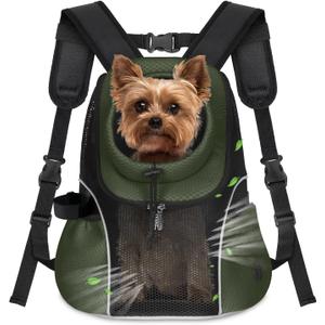 WOYYHO Pet Dog Carrier Backpack Small Dog Front Backpack Ventilated Mesh Dog Travel Back Pack with Safety Belt for Travel Hiking Cycling Outdoor Adventures (Size M: 5-9 lbs, Army Green)