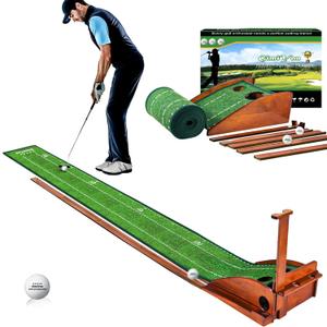GimYaa Golf Putting mat Green Indoor and Outdoor with Auto Ball Return,Game Practice Golf Gifts for Home, Office, Backyard Indoor Golf and Outdoor Use, Crystal Velvet Mat (Brown)