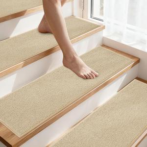 COSY HOMEER Stair Treads Non-Slip Carpet Stair Treads for Wooden Steps,15Pc | 28"x9" Soft Stair Rugs with TPE Backing Indoor Stair-Runner Rugs for Kids Elders & Pets,Warm Beige