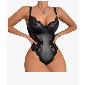 Lingerie for Women Sexy Leather Lace Bodysuit Push Up Snap Crotch Teddy One Piece Babydoll
Size M