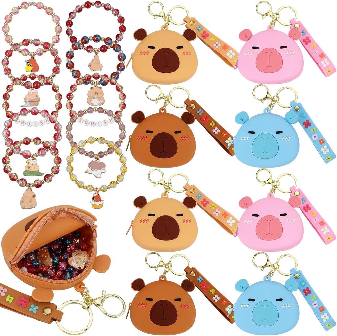 Huquary 32 Pcs Capybara Bracelet Making Kit Party Favor 24 Set Beading Craft with 8 Pcs Capybara Bag DIY Jewelry Wands Goodie Bag Stuffers, Classroom Prizes for Women Party Favors Birthday Gifts
