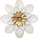 Metal Flower Wall Art Decor, 9.5 Rustic Modern Floral Sculpture, Distressed Iron Wall Hanging Home Decoration Accent Artworks for Indoor Kitchen Bedroom Living Room Office Outdoor Garden Patio (32B-White Gold)