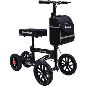 All Terrain Steerable Knee Scooter Crutch AlternativeDeluxe Medical Scooter Double Handbrake,for Adults Injured Ankle & Foot Recovery Scooter in Black