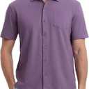 VEBOON Men's Short Sleeve Button Down Shirts Cotton Lightweight Stretch Moisture Wicking Dress Shirt with Pocket, L
