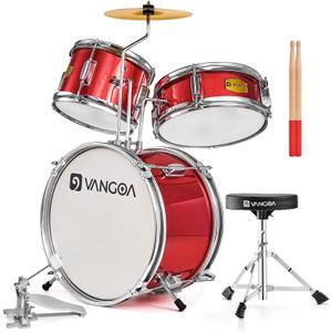 Kids Drum Set Vangoa 3-Piece Beginner, 14" Junior Drums Kit w/Bass Tom Snare drum, Adjustable Throne Cymbal Pedal & Drumsticks, Complete Starter Drumset Full Bundle for Children Boys Ages 3-12