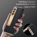 for Samsung Galaxy Z Fold 3 Case, Electroplated Frame, Luxury Leather Back, Full Magnetic Hinge Protective, Screen Protector, Metal Stand, Thin & Slim Stand Phone Cover 5G 2021, Black