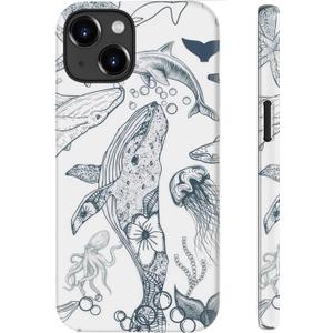 for iPhone 14 Case Cute Wireless Charging Compatible Dual-Layer Shockproof Protection with Stylish Wildflower Design Protective Cover for Women - Oceanic Whale Creatures