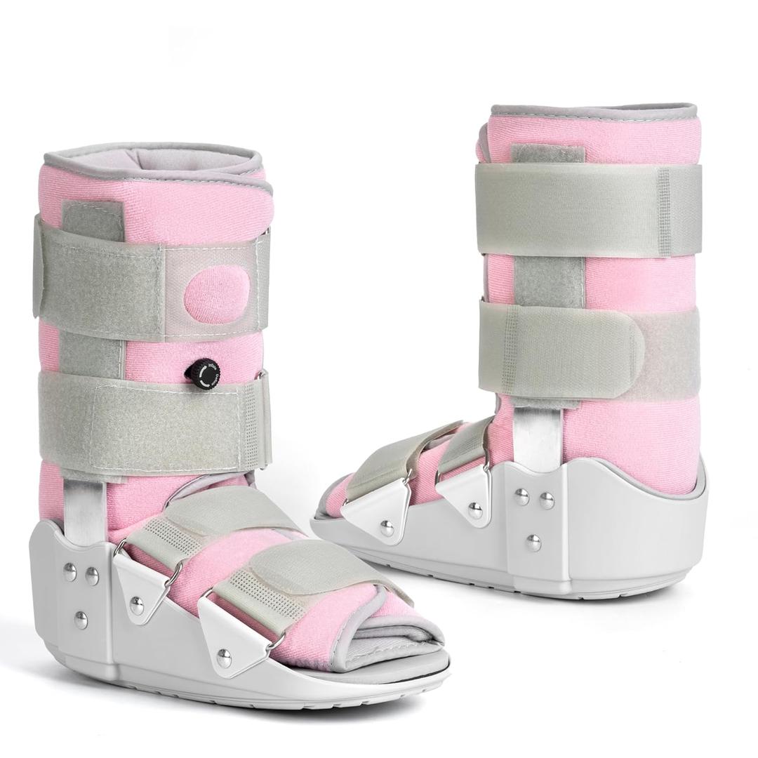 Medibot Medical Grade Fracture Boot - Adjustable Walking Cast for Foot & Ankle Injuries Secure Support for Broken Foot or Severe Sprain,Women's Small,Grey & Light Pink,Fits Women's Shoe, Size 4-6.5''