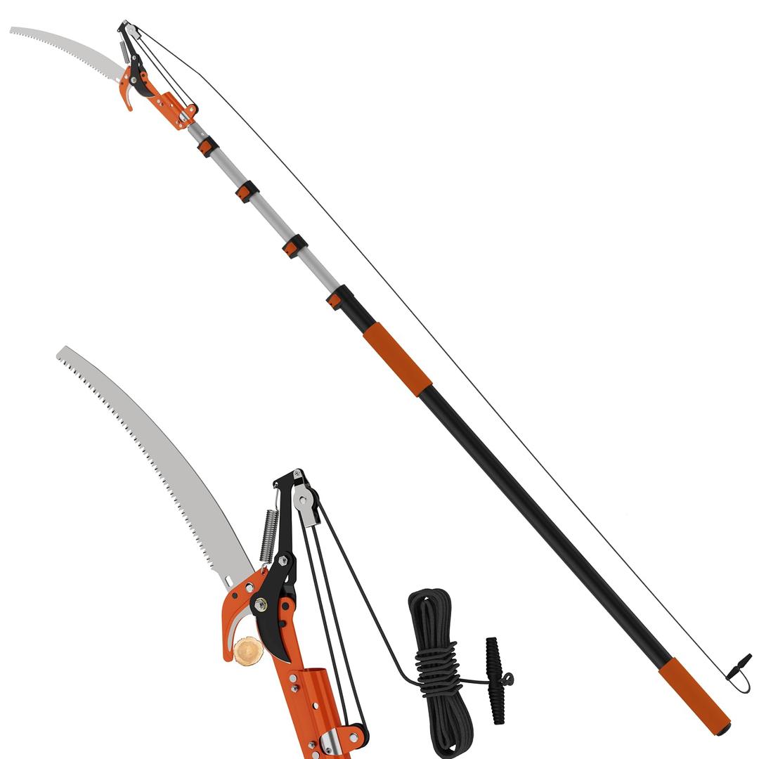 10FT Reach Manual Pole Saw for Tree Trimming, Extendable Tree Pruner with Double Hook Saw and 4-10FT Telescopic Pole, Tree Trimmer Branch Cutterfor High Branches for Yard, Garden, Patios