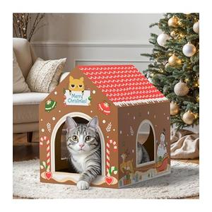 KAQJW Christmas Detachable Felt Cat Bed Condo Shelter House for Indoor Use - Easy to Assemble, Durable and Warm Funnest - Cozy Shelter with Built-in Scratching Board and Bonus Cat Toys