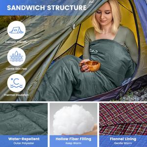 0 Degree Sleeping Bag for Cold Weather,100% Cotton Flannel XXL for Adults Big and Tall Cold Weather Winter Zero Degree Camping,Free Compression Sack 