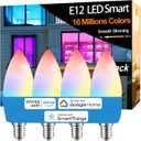 Vinaco E12 Smart LED Bulb 5W 600LM, 4 Pack E12 LED Light Bulbs Color Changing WiFi Bluetooth Work with Alexa & Google Assistant, Smart E 12 Candelabra Bulb 60 Watt E 12 Base, RGB Light Bulbs B11