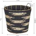 Household Essentials Large Round Woven Wicker Storage Basket with Handles | Black and Brown Geometic Design
