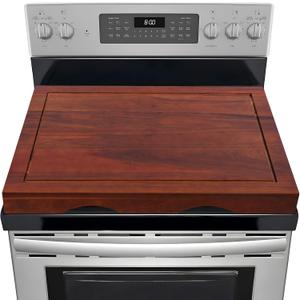 Acacia Wood Stove Top Cover - Electric & Gas Stove - 30"L x 22"W x 2.5"Th Raised Cutting Board with Adjustable Legs & Juice Grooves
