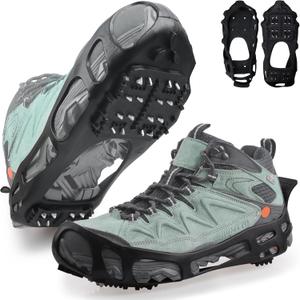 Ice Cleats Snow Traction Cleats Crampon for Walking on Snow and Ice Non-Slip Overshoe Rubber Anti Slip Crampons Slip-on Stretch Footwear (Medium(5.5-7 men/7-8.5 women))