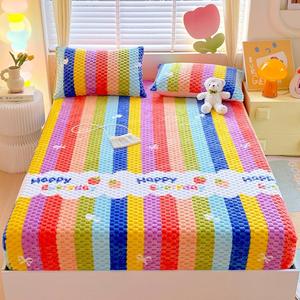 ZIQINPSQ Cozy Fleece Fitted Sheet King Size - Ultra Soft Fuzzy Bed Sheets for Winter, Deep Pocket 15'' Velvet Plush Bottom Sheet Only (Anti-Static & Warm), Rainbow