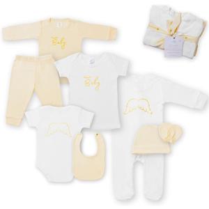 8-Piece Baby Layette Set, Newborn Boy Clothes, Viscose Gender Neutral Baby Gift Sets, Newborn Clothes Girl (3-6 Month, Beige White Angel)