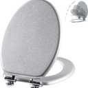 Angol Shiold Glitter Toilet Seat Molded Wood Elongated Toilet Seat with Quietly Close and Quick Release Hinges, Easy to Clean also Easy to Install (Elongated 18.5'', Silver)