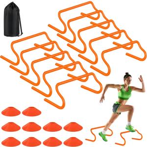 Agility Hurdles Training Equipment - 10 Speed Hurdles and 10 Soccer Cones with Carrying Bag for Soccer, Football, and Track Drills, Ideal for Athletes Speed and Agility Training