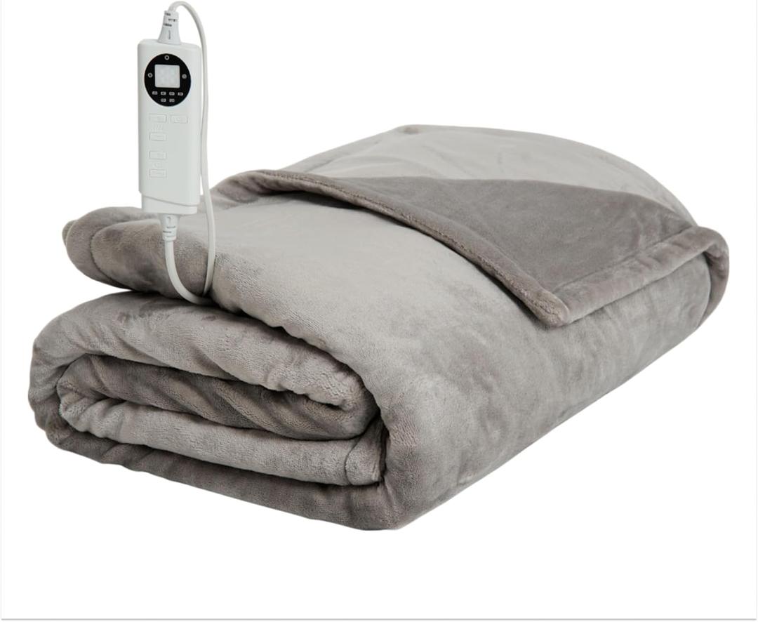 Electric Blanket Heated Blanket, 10 Heat Levels (34-140F), 12-Hour Auto Shut-Off, Soft Polyester Fleece, Fast Heating, Machine Washable, Electric Blanket (Gray, Full)