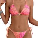Tainehs Women's Sexy Halter Bikini Set Triangle Top String Swimwear Two Piece Swimsuits Cheeky Bathing Suit (Small, Hot Pink)