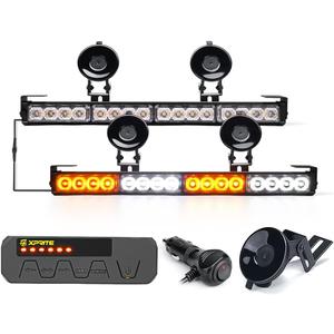 Xprite White Amber LED Emergency Traffic Advisor Strobe Dual Light Bar w/Control Box, Windshield Visor Suction Cup Safety Hazard Warning Flashing Lightbars, for Construction Vehicles Pickup Trucks