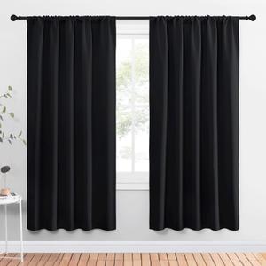 NICETOWN Black Blackout Curtain Blinds - Solid Thermal Insulated Window Treatment Blackout Drapes for Bedroom (2 Panels, 52 inches Wide by 72 inches Long)