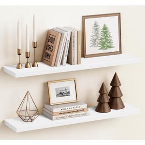 Harwaya White Wood Floating Shelves 36 Inches Long Set of 2, Large Modern Wall Shelves for Bathroom Bedroom Closet Living Room Office Books Plants Legos Art Décor Picture Frames (White)