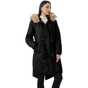 WenVen Women's Winter Long Hooded Sherpa Lined Parka Jacket Warm Coat (X-Large, Black)